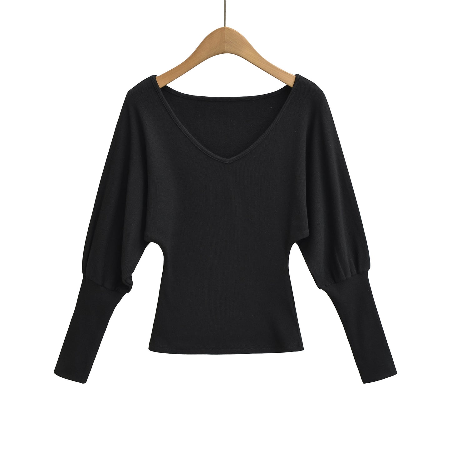 Deep V waist cinched long sleeved T-shirt