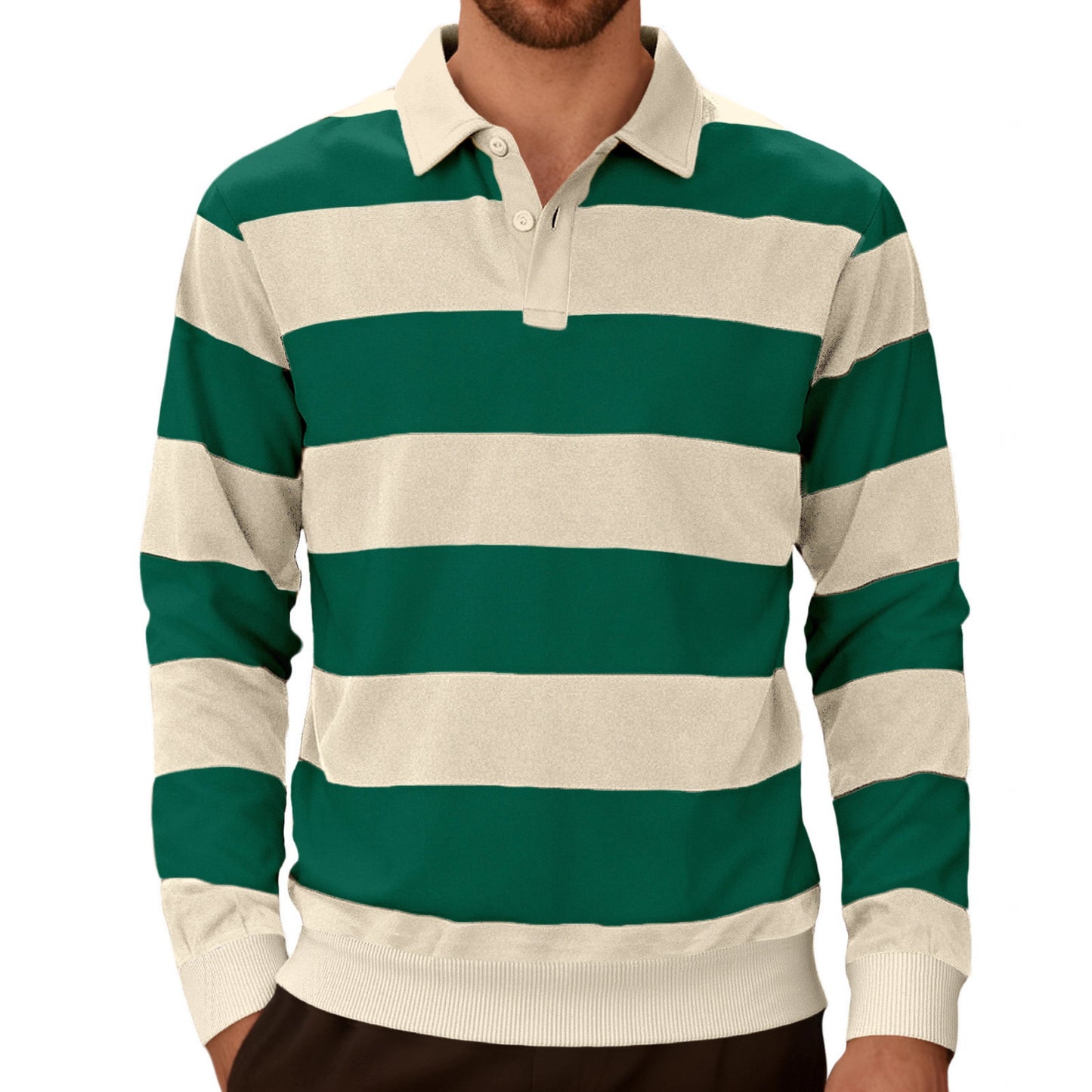 Striped contrasting button up long sleeved polo shirt
