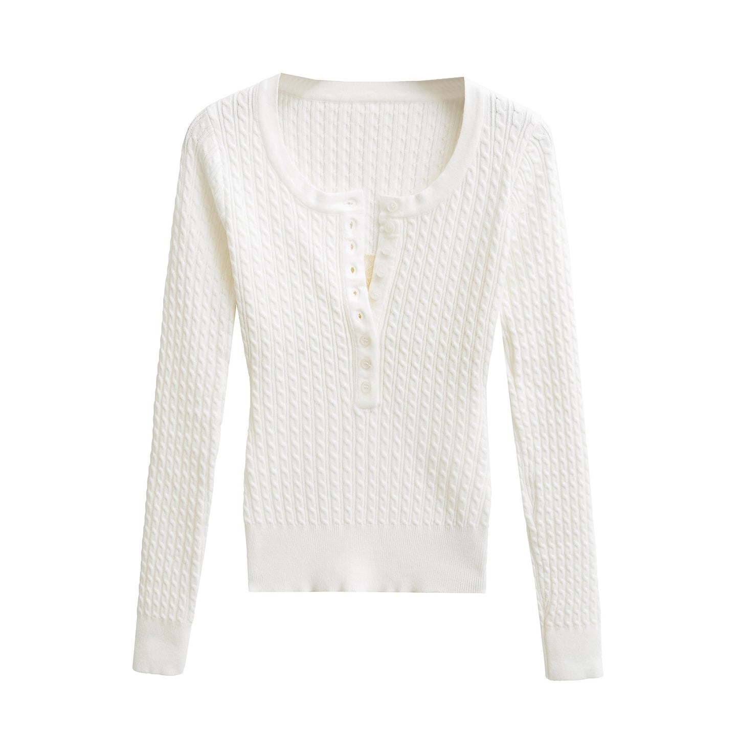 Round neck slim fit and slimming lace patchwork long sleeved top