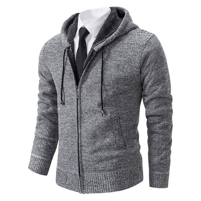 Autumn and winter men's cardigan sweater men's knitted sweater hooded and velvet casual men's knitted jacket