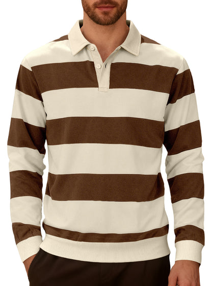 Striped contrasting button up long sleeved polo shirt