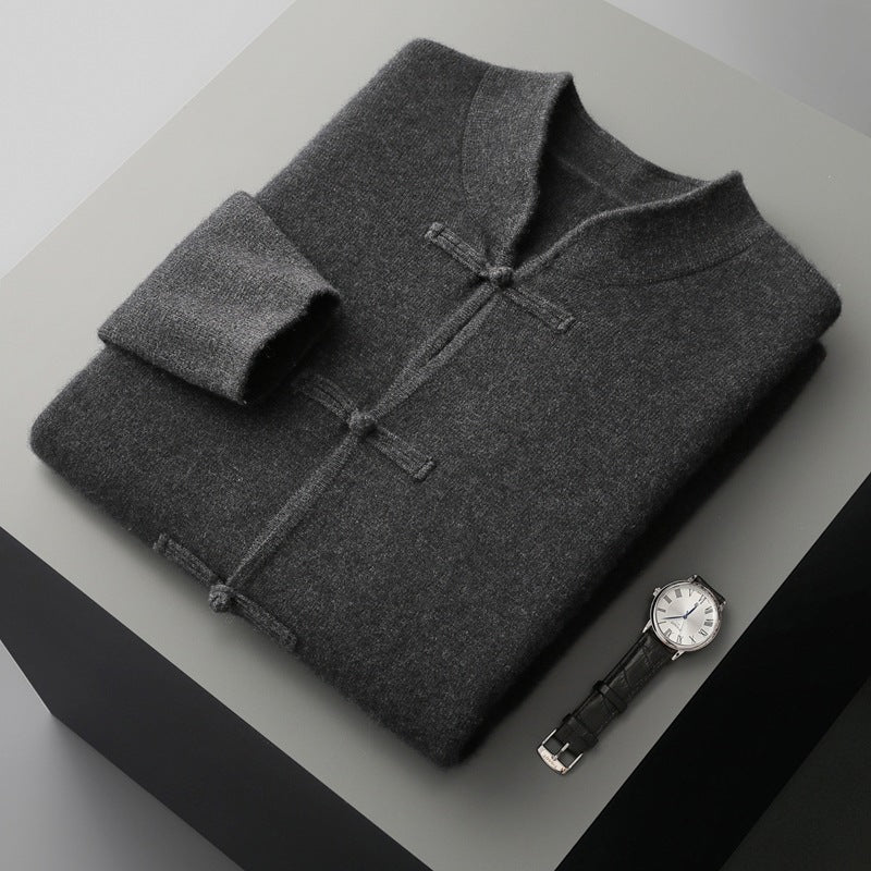 Men's vintage V-neck wool sweater with button down jacket