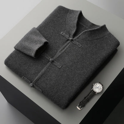 Men's vintage V-neck wool sweater with button down jacket