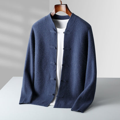 Men's vintage V-neck wool sweater with button down jacket