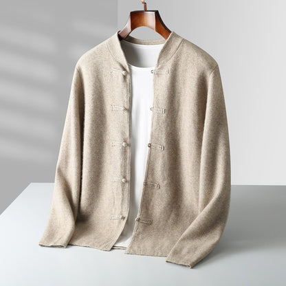 Men's vintage V-neck wool sweater with button down jacket