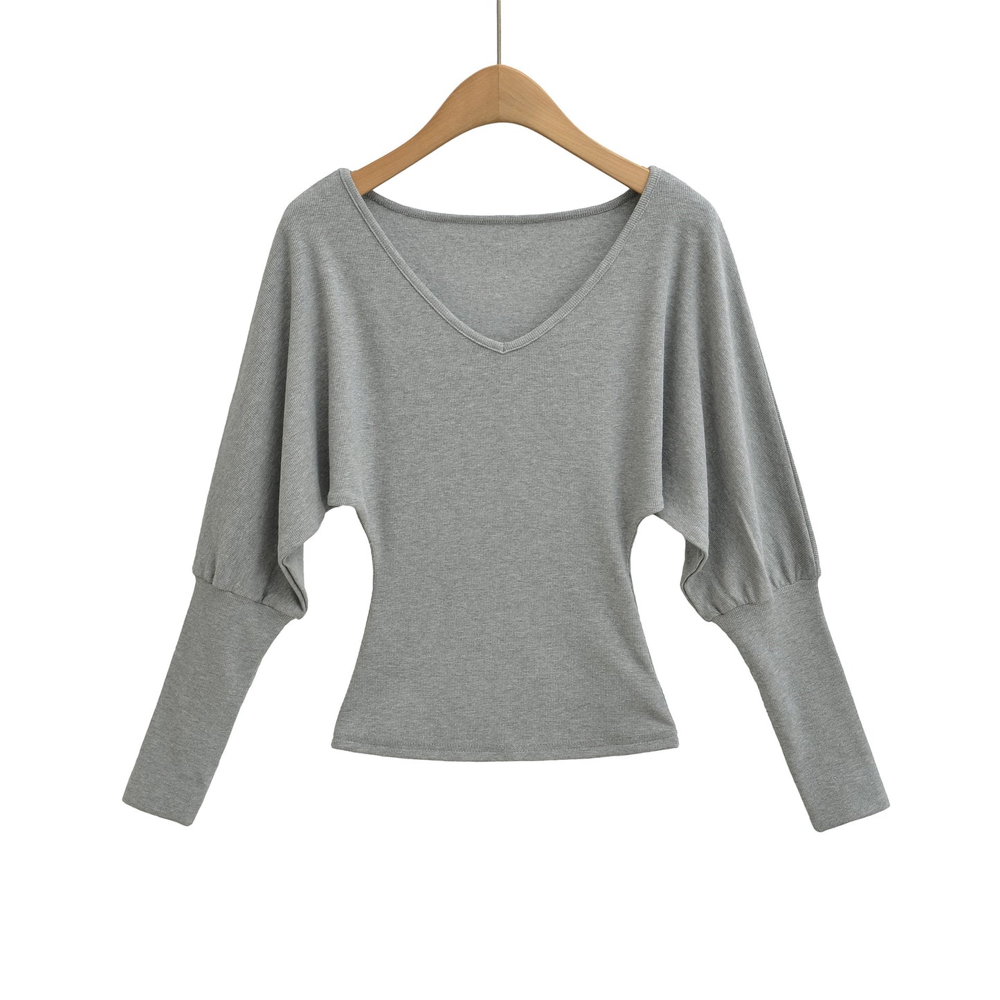 Deep V waist cinched long sleeved T-shirt