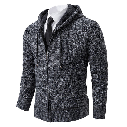 Autumn and winter men's cardigan sweater men's knitted sweater hooded and velvet casual men's knitted jacket