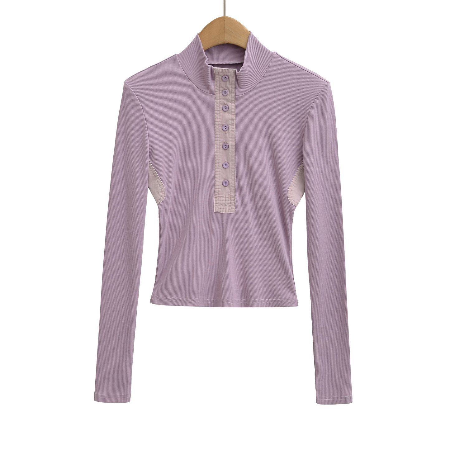 Stand up collar long sleeved T-shirt