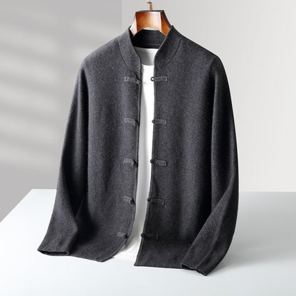 Men's vintage V-neck wool sweater with button down jacket